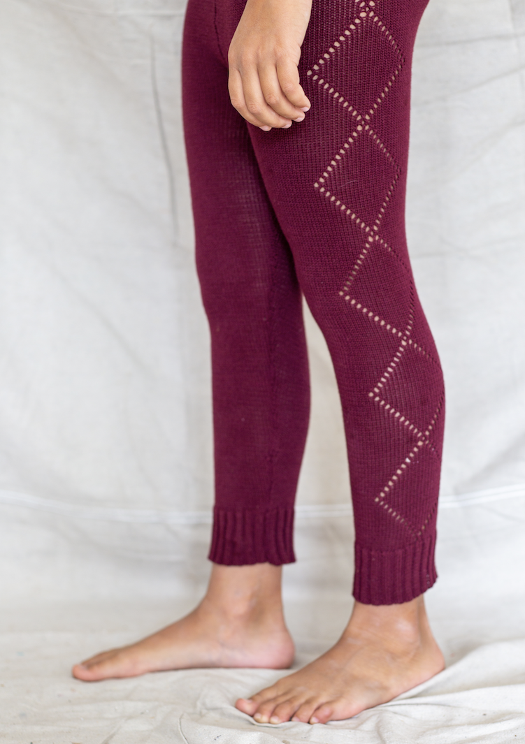 Burgundy Cable Knit Tights