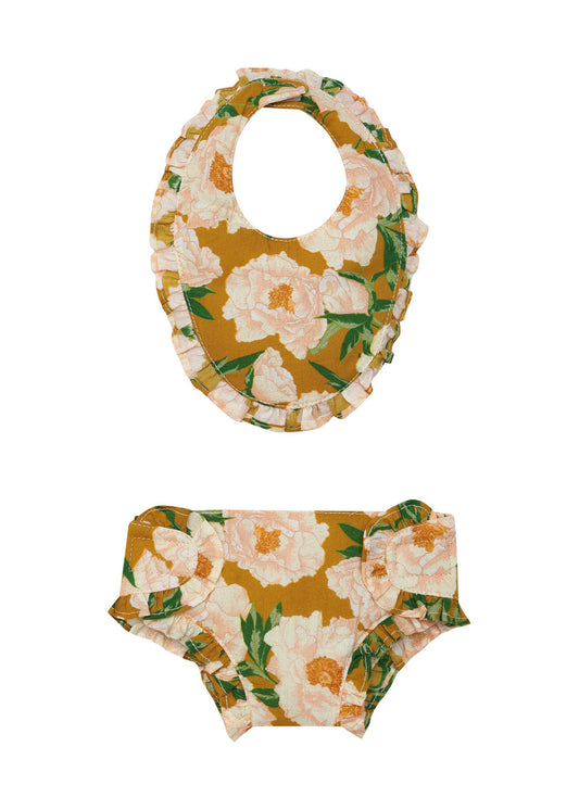 Doll Bib Set-Soirée Bouquet Honey Mustard