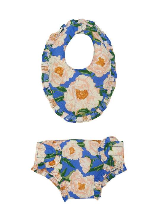 Doll Bib Set-Soirée Bouquet Bondi Blue