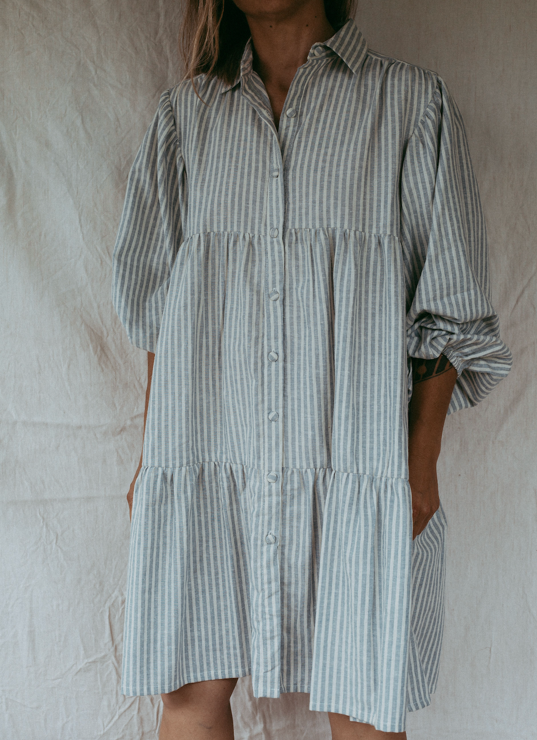 Lizze Dress - Stripe Linen