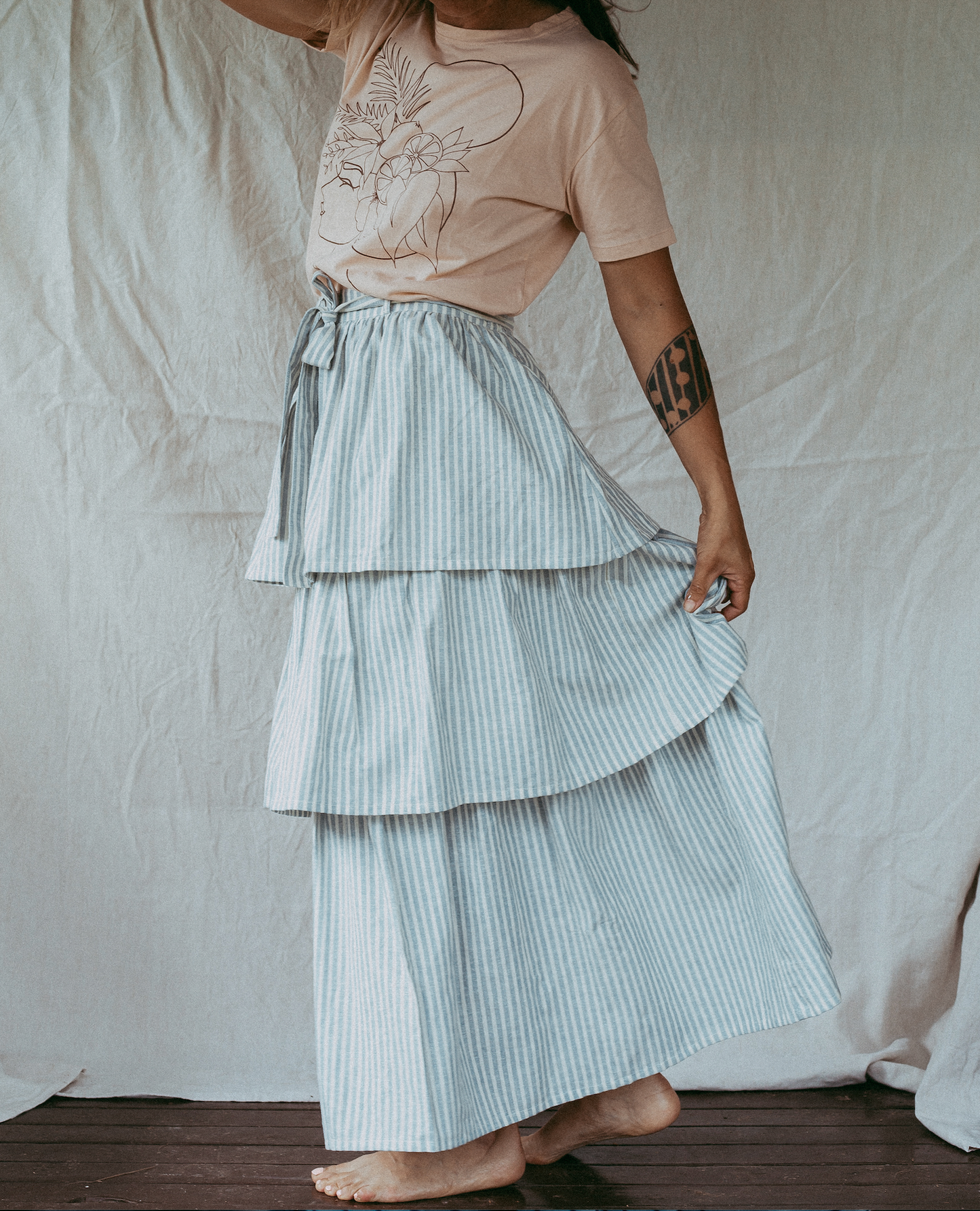 Ava Skirt - Stripe Linen