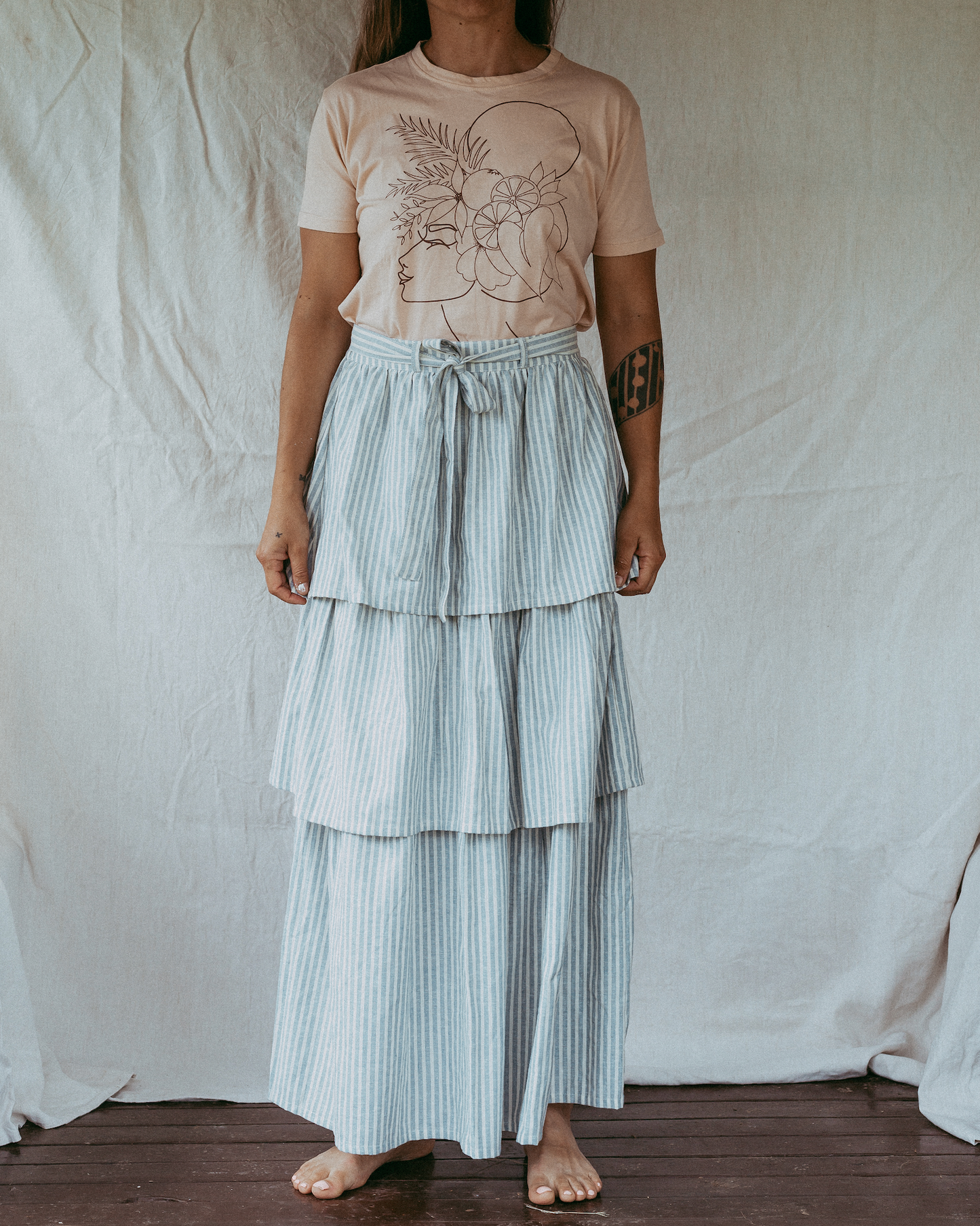 Ava Skirt - Stripe Linen